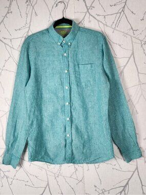 Le 31 Teal Green 100% Linen Button Down Shirt